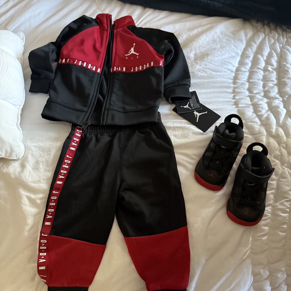 Jordan Kids' Black and Red Outfit with Sneakers